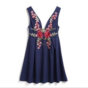 Last 4! Floral Appliqué Evening Mini A-Line Dress